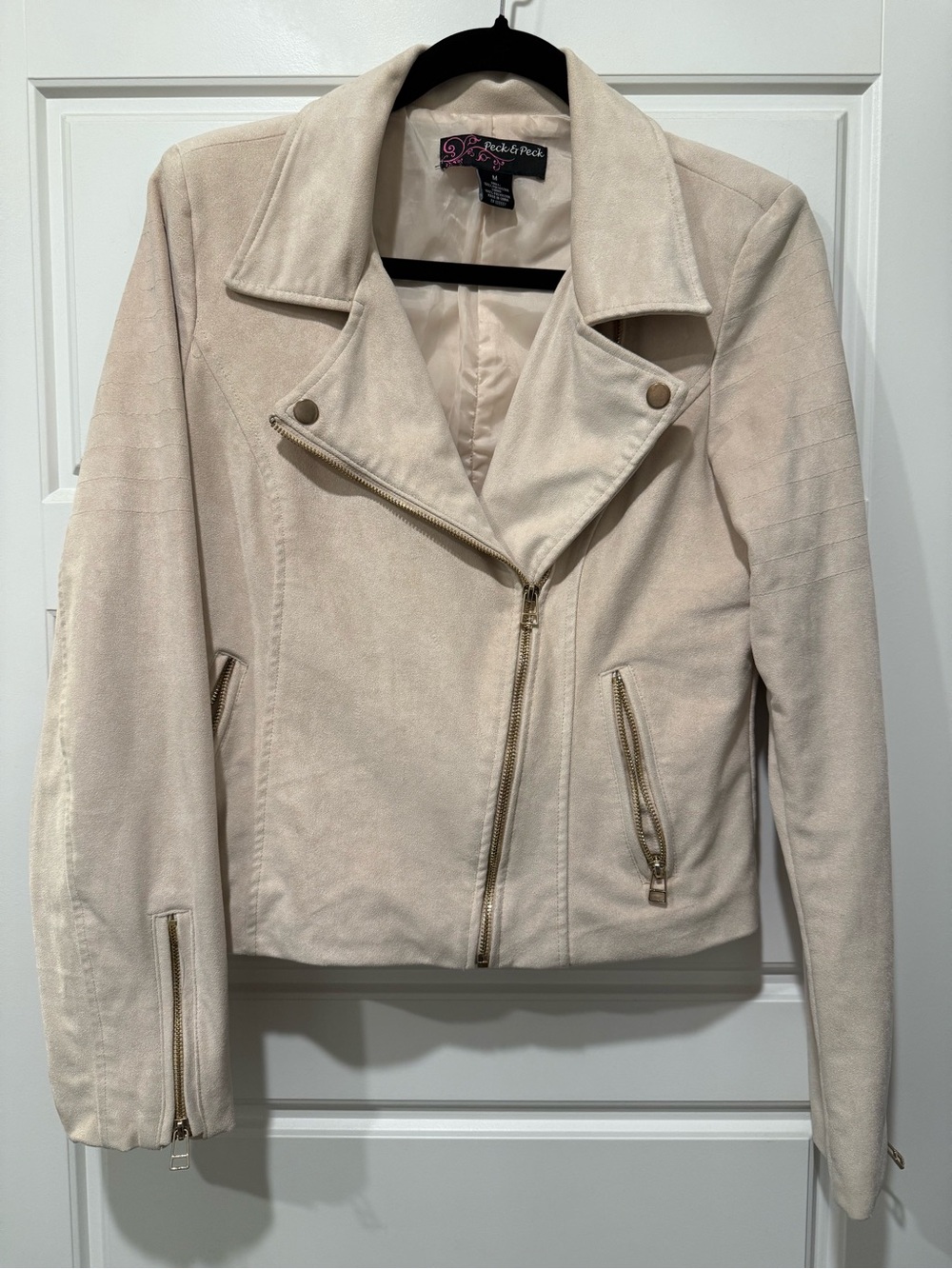 Peck & Peck Cream Suede Moto Jacket